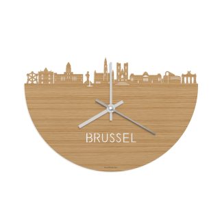 Skyline Klok Brussel Bamboe houten cadeau wanddecoratie relatiegeschenk van WoodWideCities