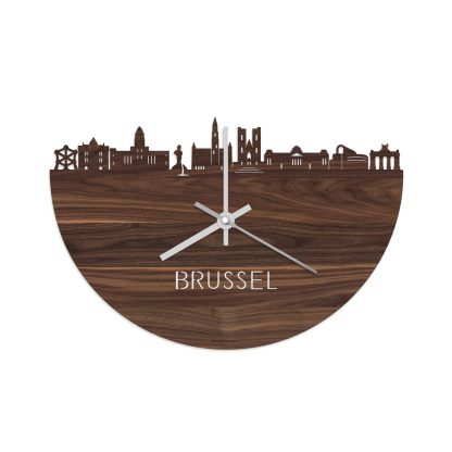 Skyline Klok Brussel Noten houten cadeau wanddecoratie relatiegeschenk van WoodWideCities