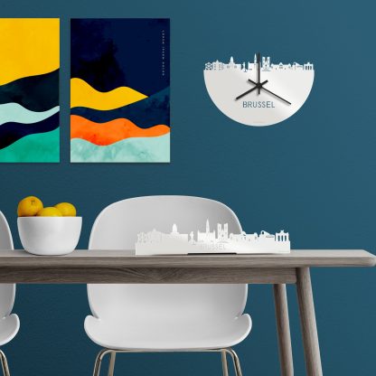 Skyline Klok Brussel Wit glanzend gerecycled kunststof cadeau wanddecoratie relatiegeschenk van WoodWideCities