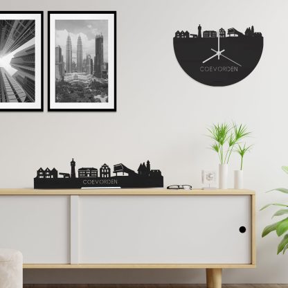 Skyline Klok Coevorden Black houten cadeau wanddecoratie relatiegeschenk van WoodWideCities