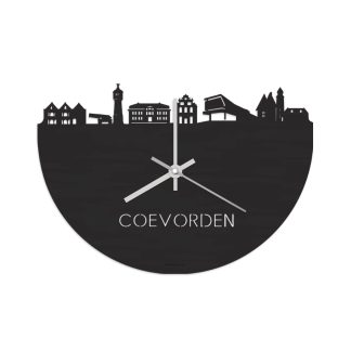 Skyline Klok Coevorden Black Zwart  houten cadeau wanddecoratie relatiegeschenk van WoodWideCities