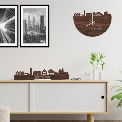 Skyline Klok Coevorden Noten houten cadeau wanddecoratie relatiegeschenk van WoodWideCities