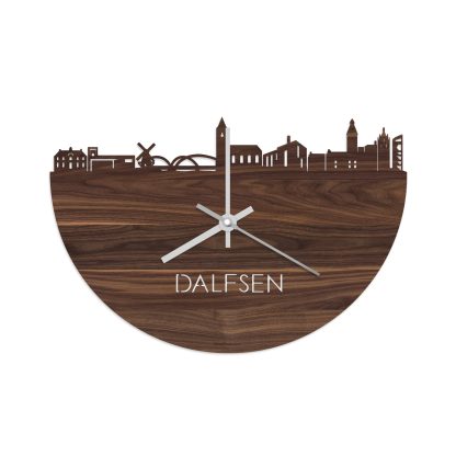 Skyline Klok Dalfsen Noten houten cadeau wanddecoratie relatiegeschenk van WoodWideCities