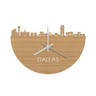 Skyline Klok Dallas Bamboe houten cadeau decoratie relatiegeschenk van WoodWideCities