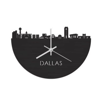 Skyline Klok Dallas Black Zwart houten cadeau decoratie relatiegeschenk van WoodWideCities