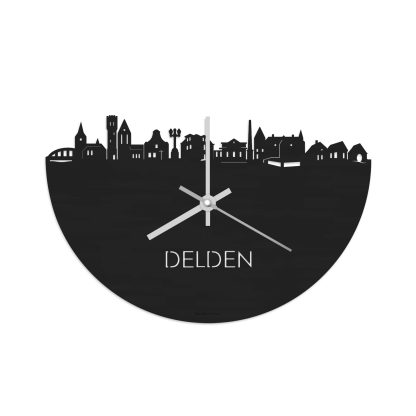 Skyline Klok Delden Black Zwart houten cadeau wanddecoratie relatiegeschenk van WoodWideCities