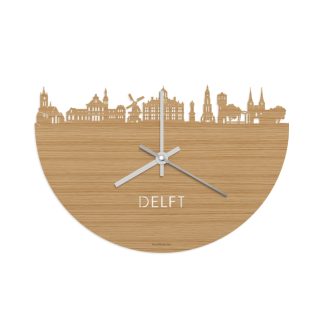 Skyline Klok Delft Bamboe houten cadeau wanddecoratie relatiegeschenk van WoodWideCities