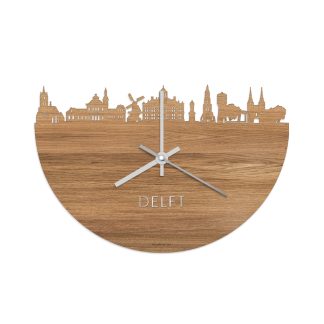 Skyline Klok Delft Eiken houten cadeau wanddecoratie relatiegeschenk van WoodWideCities