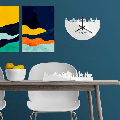 Skyline Klok Delft Wit glanzend gerecycled kunststof cadeau wanddecoratie relatiegeschenk van WoodWideCities