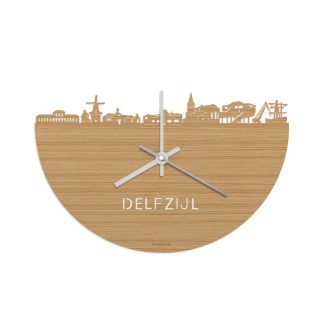 Skyline Klok Delfzijl Bamboe Bamboe  houten cadeau wanddecoratie relatiegeschenk van WoodWideCities