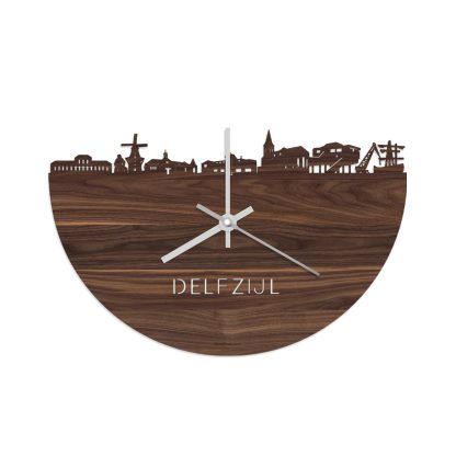 Skyline Klok Delfzijl Noten Noten  houten cadeau wanddecoratie relatiegeschenk van WoodWideCities