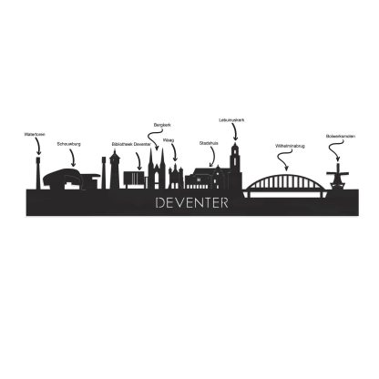 Skyline Klok Deventer Black houten cadeau wanddecoratie relatiegeschenk van WoodWideCities