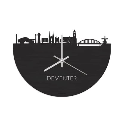 Skyline Klok Deventer Black houten cadeau wanddecoratie relatiegeschenk van WoodWideCities