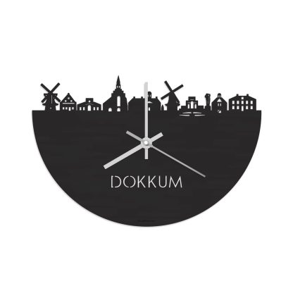 Skyline Klok Dokkum Black Zwart houten cadeau decoratie relatiegeschenk van WoodWideCities