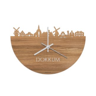 Skyline Klok Dokkum Eiken houten cadeau decoratie relatiegeschenk van WoodWideCities