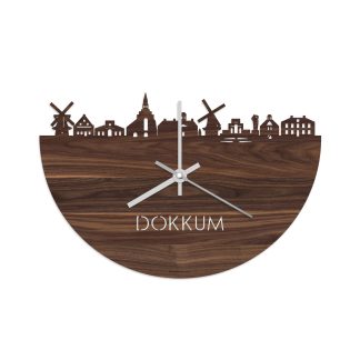 Skyline Klok Dokkum Noten houten cadeau decoratie relatiegeschenk van WoodWideCities