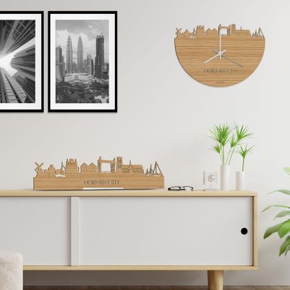 Skyline Klok Dordrecht Bamboe houten cadeau wanddecoratie relatiegeschenk van WoodWideCities