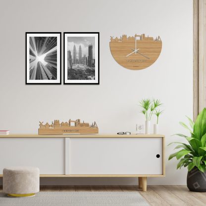 Skyline Klok Dordrecht Bamboe houten cadeau wanddecoratie relatiegeschenk van WoodWideCities