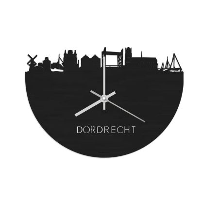 Skyline Klok Dordrecht Black houten cadeau wanddecoratie relatiegeschenk van WoodWideCities