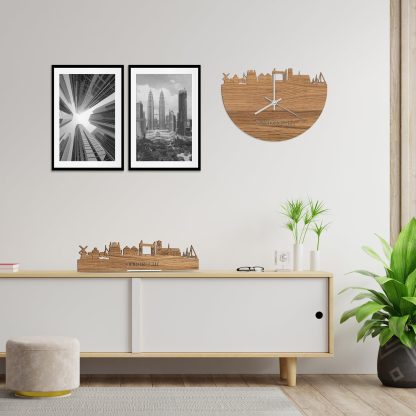 Skyline Klok Dordrecht Eiken houten cadeau wanddecoratie relatiegeschenk van WoodWideCities