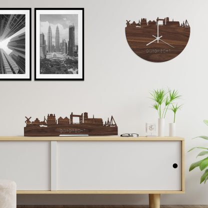 Skyline Klok Dordrecht Noten houten cadeau wanddecoratie relatiegeschenk van WoodWideCities