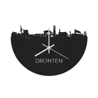 Skyline Klok Dronten Black Zwart houten cadeau wanddecoratie relatiegeschenk van WoodWideCities