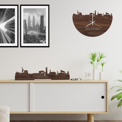 Skyline Klok Dronten Noten houten cadeau wanddecoratie relatiegeschenk van WoodWideCities