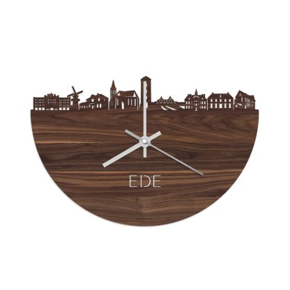 Skyline Klok Ede Noten houten cadeau wanddecoratie relatiegeschenk van WoodWideCities