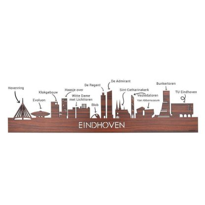 Skyline Klok Eindhoven Black Zwart houten cadeau wanddecoratie relatiegeschenk van WoodWideCities