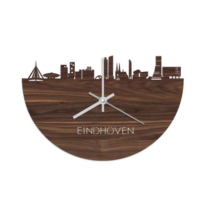 Skyline Klok Eindhoven Noten houten cadeau wanddecoratie relatiegeschenk van WoodWideCities