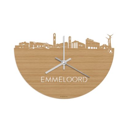 Skyline Klok Emmeloord Bamboe houten cadeau wanddecoratie relatiegeschenk van WoodWideCities