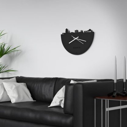 Skyline Klok Emmen Black Zwart houten cadeau wanddecoratie relatiegeschenk van WoodWideCities