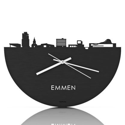 Skyline Klok Emmen Black Zwart houten cadeau wanddecoratie relatiegeschenk van WoodWideCities