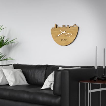 Skyline Klok Emmen Eiken Eiken houten cadeau wanddecoratie relatiegeschenk van WoodWideCities