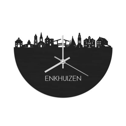 Skyline Klok Enkhuizen Black Zwart houten cadeau wanddecoratie relatiegeschenk van WoodWideCities