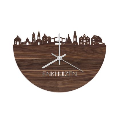 Skyline Klok Enkhuizen Noten houten cadeau wanddecoratie relatiegeschenk van WoodWideCities