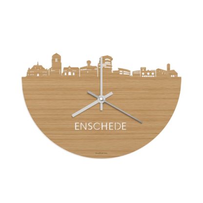 Skyline Klok Enschede Bamboe Bamboe  houten cadeau wanddecoratie relatiegeschenk van WoodWideCities