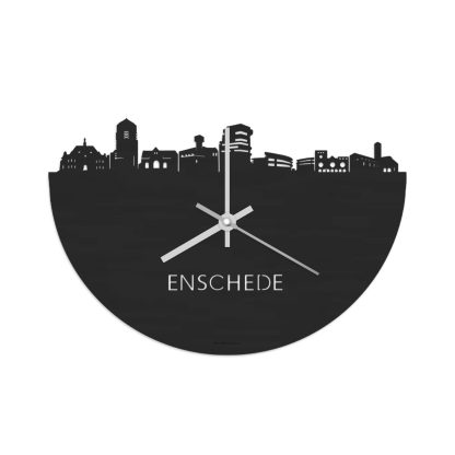 Skyline Klok Enschede Black Zwart  houten cadeau wanddecoratie relatiegeschenk van WoodWideCities