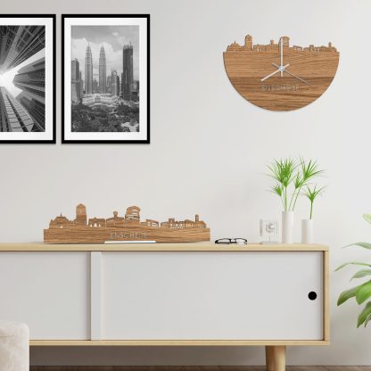 Skyline Klok Enschede Eiken houten cadeau wanddecoratie relatiegeschenk van WoodWideCities