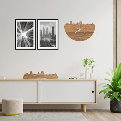 Skyline Klok Enschede Eiken houten cadeau wanddecoratie relatiegeschenk van WoodWideCities