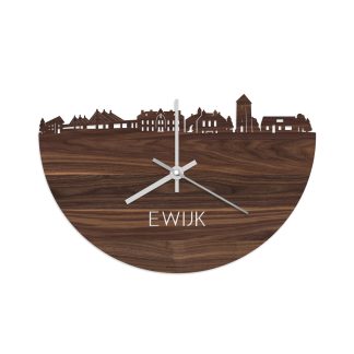 Skyline Klok Ewijk Noten houten cadeau wanddecoratie relatiegeschenk van WoodWideCities