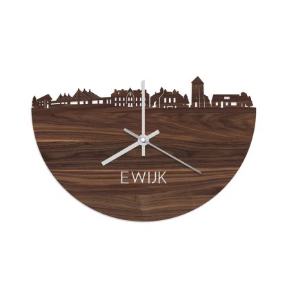 Skyline Klok Ewijk Noten houten cadeau wanddecoratie relatiegeschenk van WoodWideCities