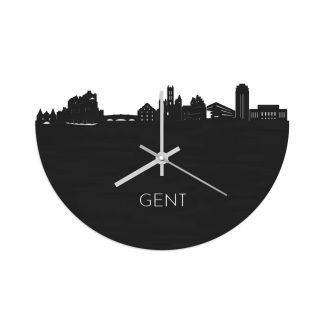 Skyline Klok Gent Black Zwart houten cadeau wanddecoratie relatiegeschenk van WoodWideCities