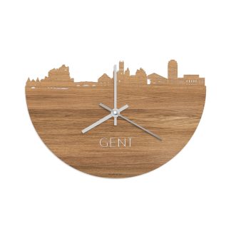 Skyline Klok Gent Eiken houten cadeau wanddecoratie relatiegeschenk van WoodWideCities