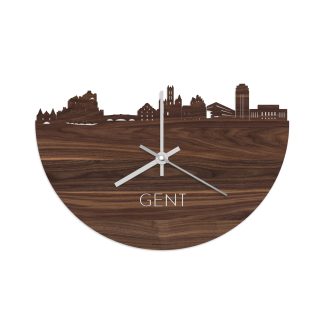 Skyline Klok Gent Noten houten cadeau wanddecoratie relatiegeschenk van WoodWideCities