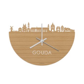 Skyline Klok Gouda Bamboe houten cadeau wanddecoratie relatiegeschenk van WoodWideCities