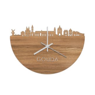 Skyline Klok Gouda Eiken houten cadeau wanddecoratie relatiegeschenk van WoodWideCities