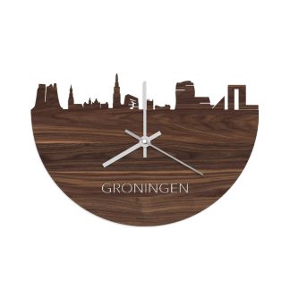 Skyline Klok Groningen Noten houten cadeau wanddecoratie relatiegeschenk van WoodWideCities