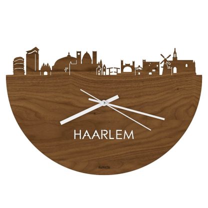 Skyline Klok Haarlem Noten houten cadeau wanddecoratie relatiegeschenk van WoodWideCities