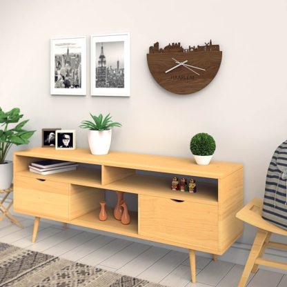 Skyline Klok Haarlem Noten houten cadeau wanddecoratie relatiegeschenk van WoodWideCities